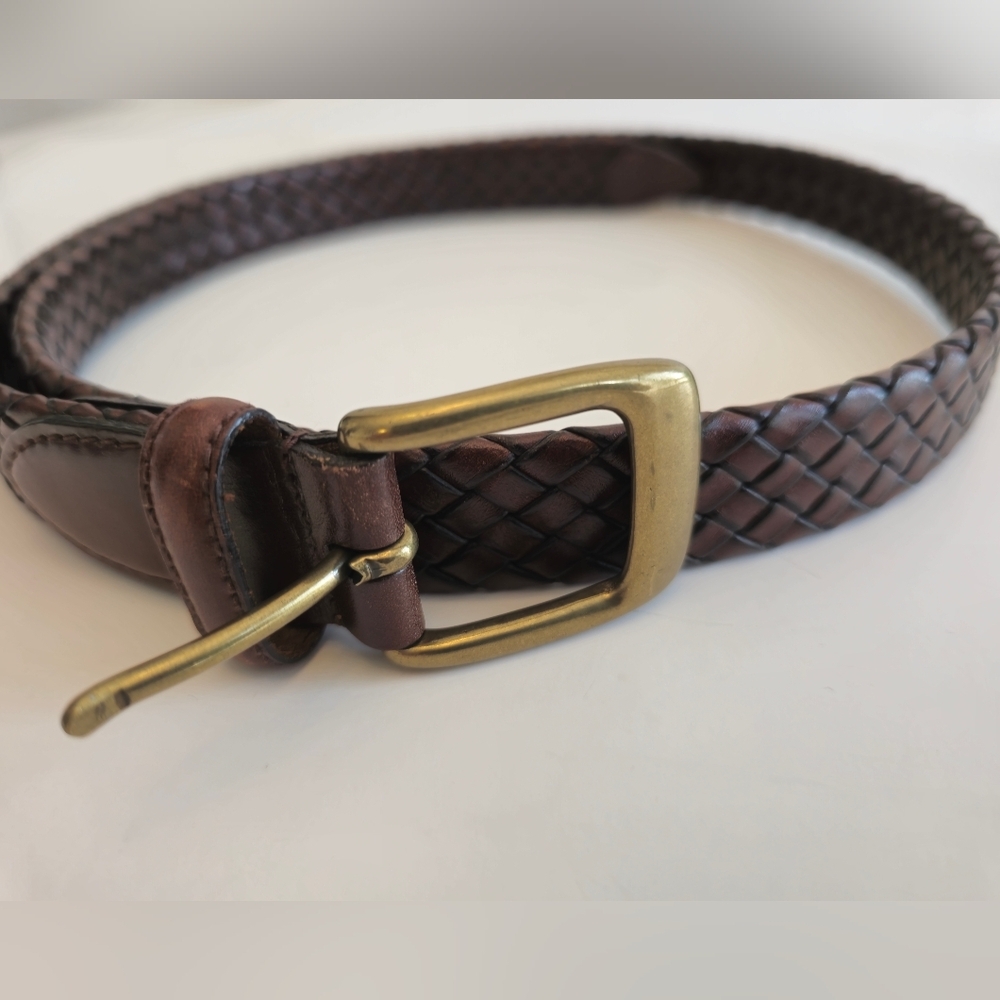 Men's Genuine Leather Braided Brown Belt Bonded Lacing  Brass Buckle Size 40 - Picture 2 of 15
